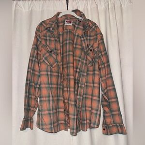 Wrangler Orange and Green Plaid Button-Down Shirt - Men's